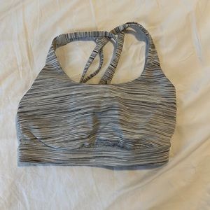 Lululemon bra. Medium support. Worn a couple of times.  O flaws.